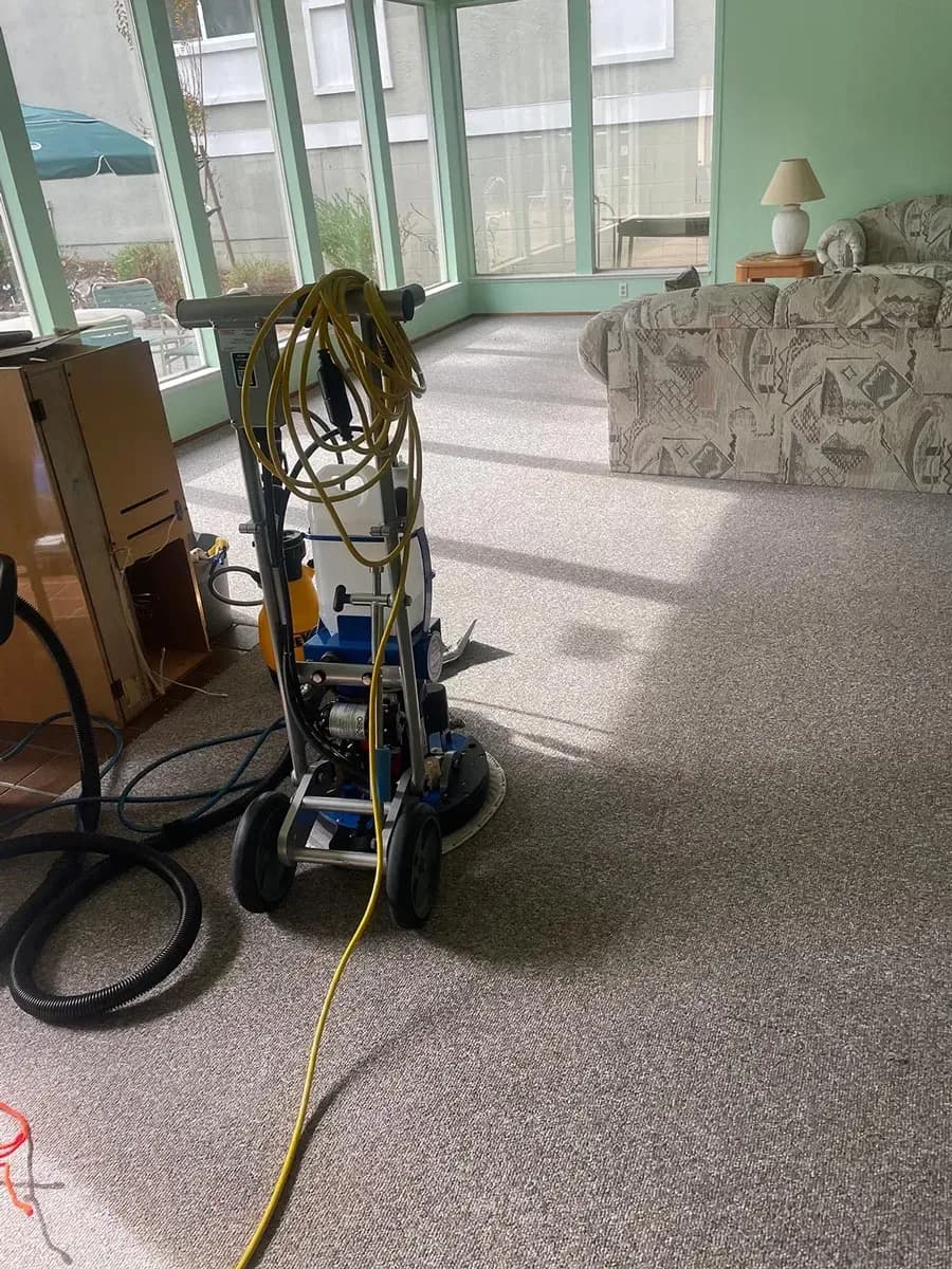 Clean carpet in a sunroom with equipment